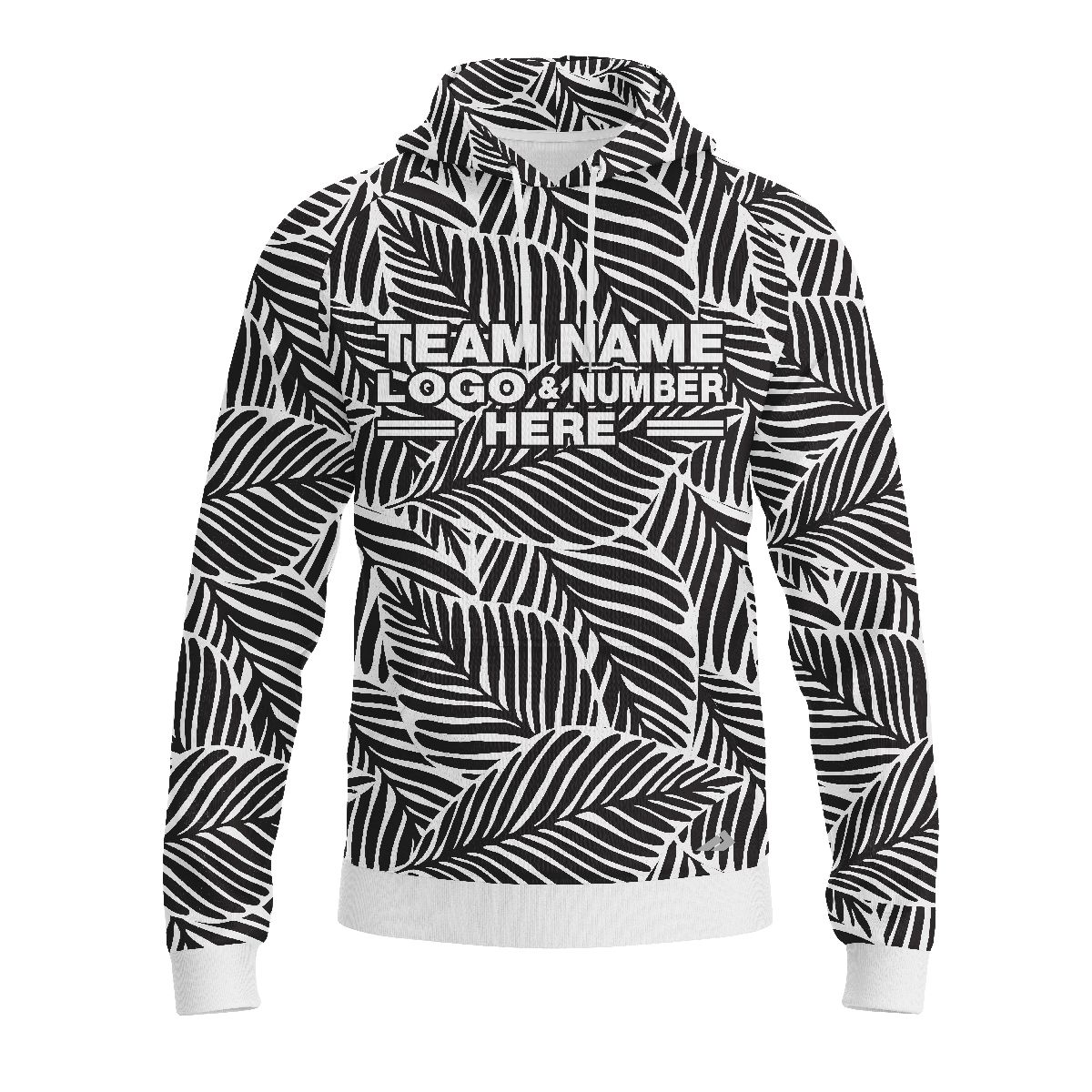 Custom Fully Sublimated Monochrome Botanical Floral Two Pattern White Black Performance Sports Pullover Hoodie