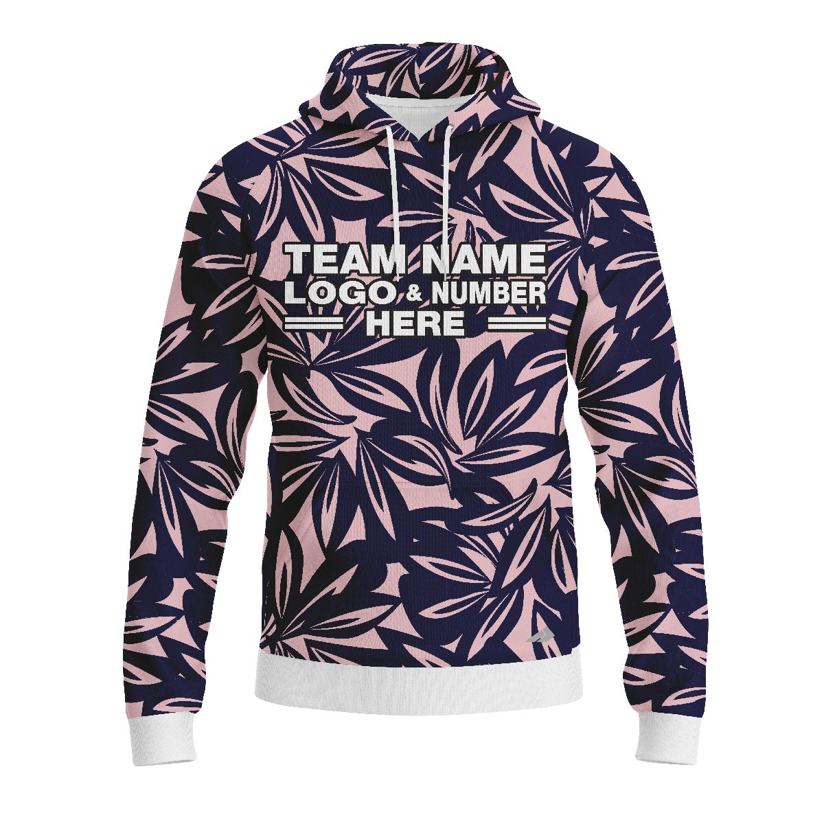 Custom Fully Sublimated Monochrom Floral Three Pattern Dark Blue Baby Pink Performance Sports Pullover Hoodie 07872