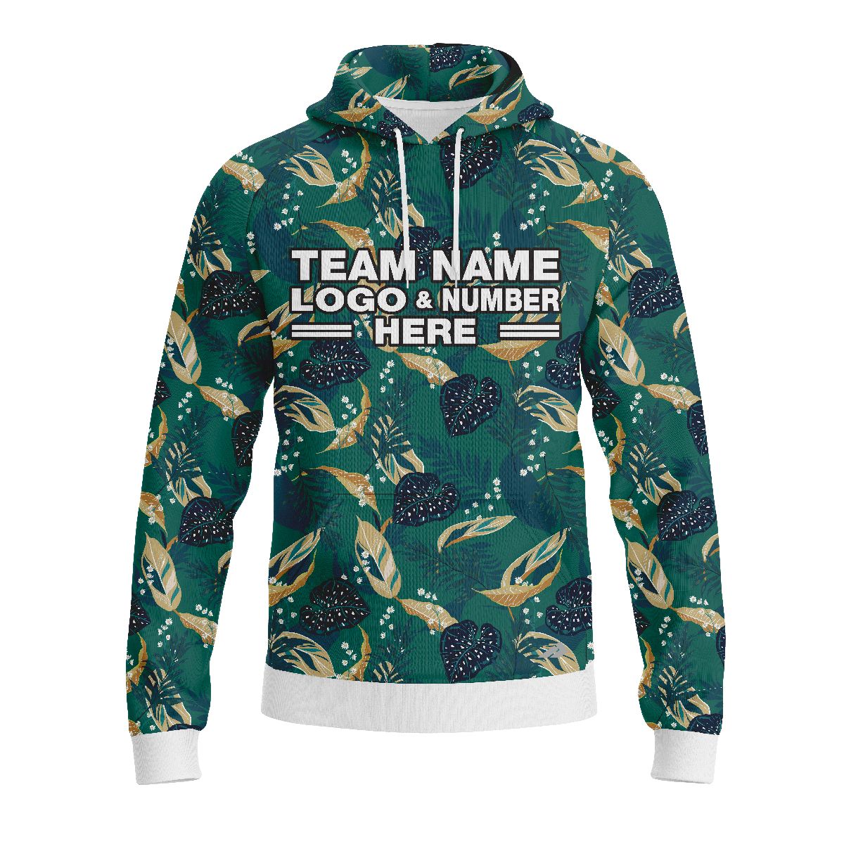 Custom Fully Sublimated Tropical Forest Floral Pattern Teal Blue Orange Performance Sports Pullover Hoodie 07883
