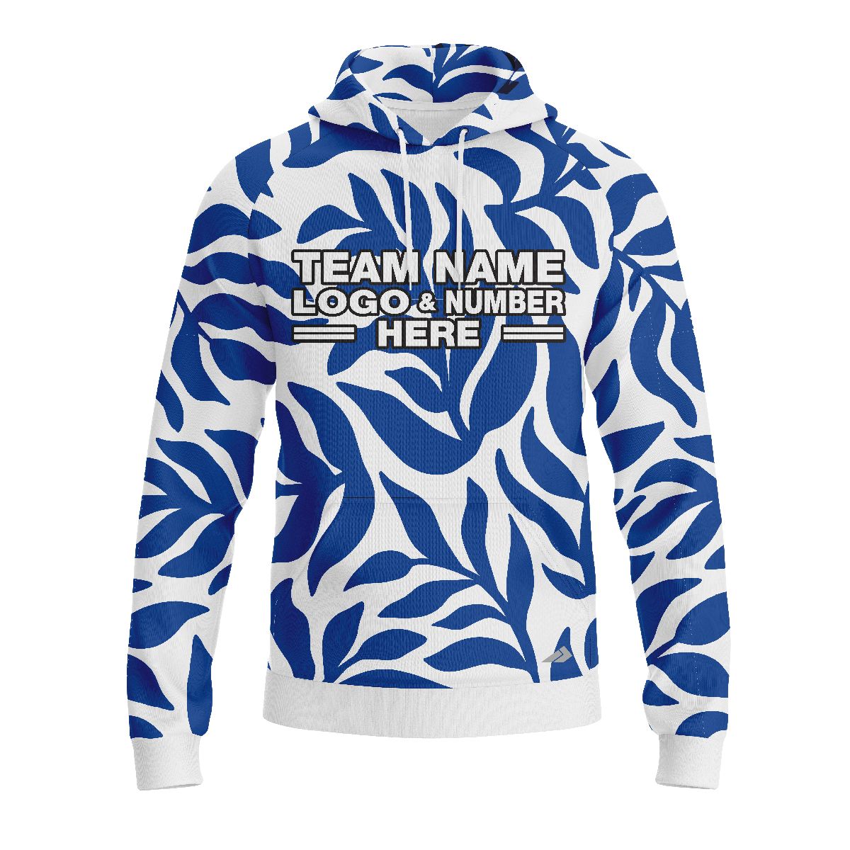 Custom Fully Sublimated Elegant Leaf Floral Two Pattern White Blue Performance Sports Pullover Hoodie 07902