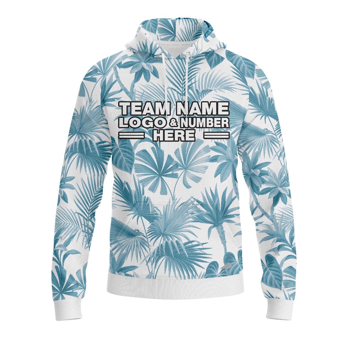 Custom Fully Sublimated Elegant Leaf Floral Two Pattern White Blue Performance Sports Pullover Hoodie 07906