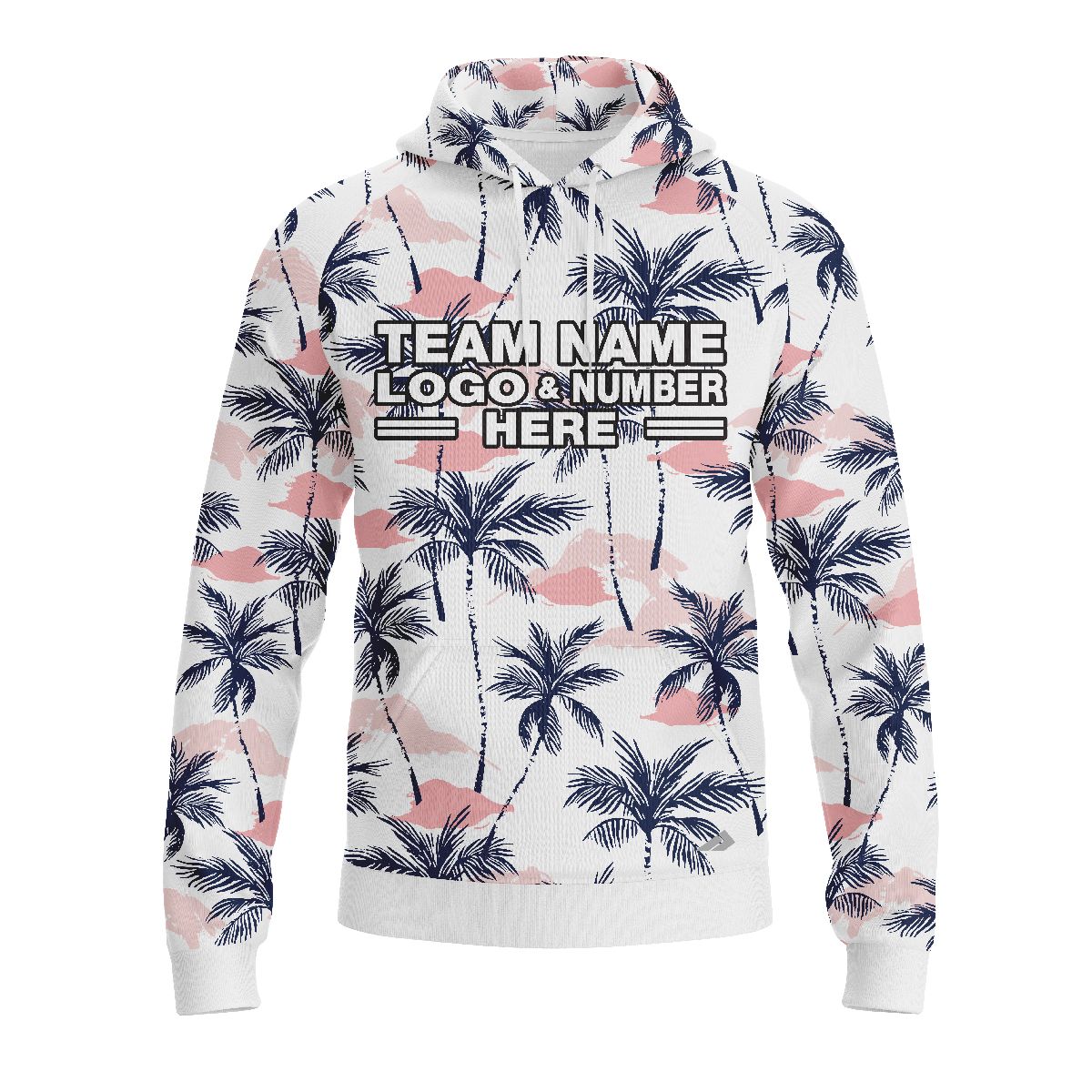 Custom Fully Sublimated Palm and Pink Cloud Floral Pattern White Pink Black Performance Sports Pullover Hoodie 07910