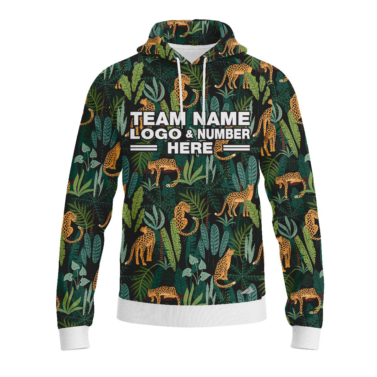 Custom Fully Sublimated Wild Jungle Floral Pattern Black Gold Green Performance Sports Pullover Hoodie 07908