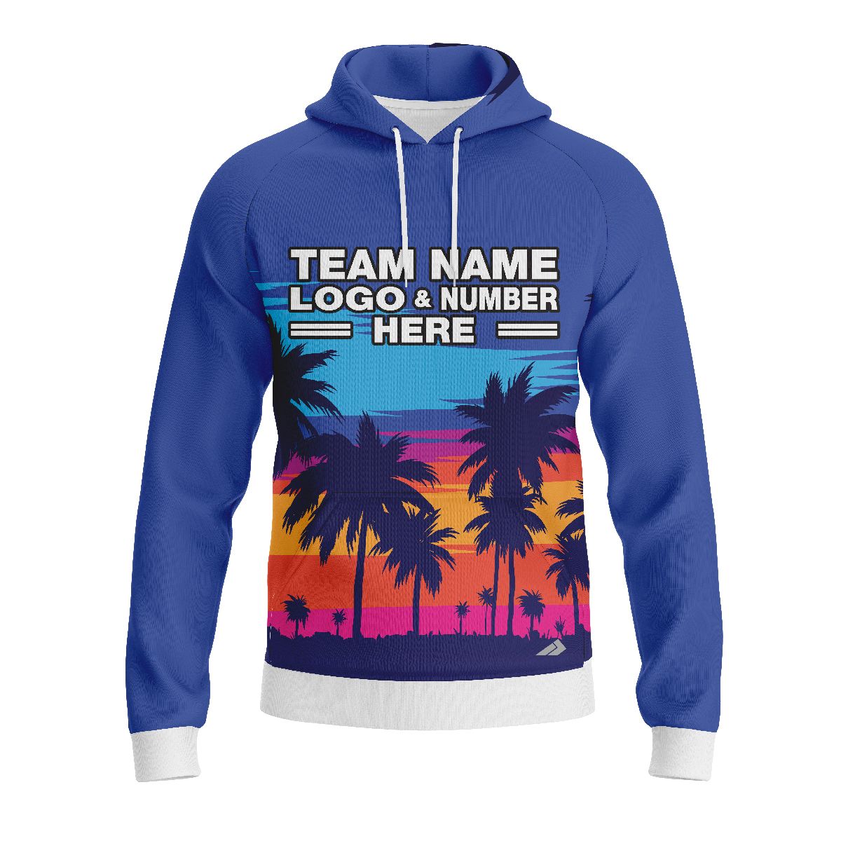 Custom Fully Sublimated Sunset  Tropical Floral Pattern Blue Multicolor Performance Sports Pullover Hoodie 07921