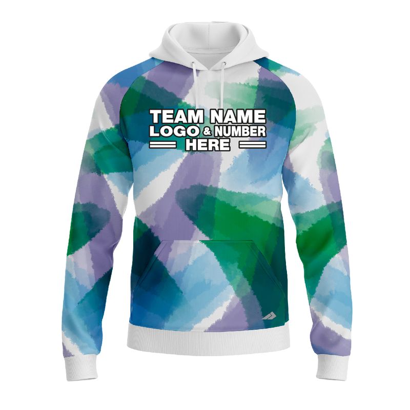 Custom Fully Sublimated Blurred Blobs Tie Dye Pattern Blue Berry Performance Sports Pullover Hoodie 08511