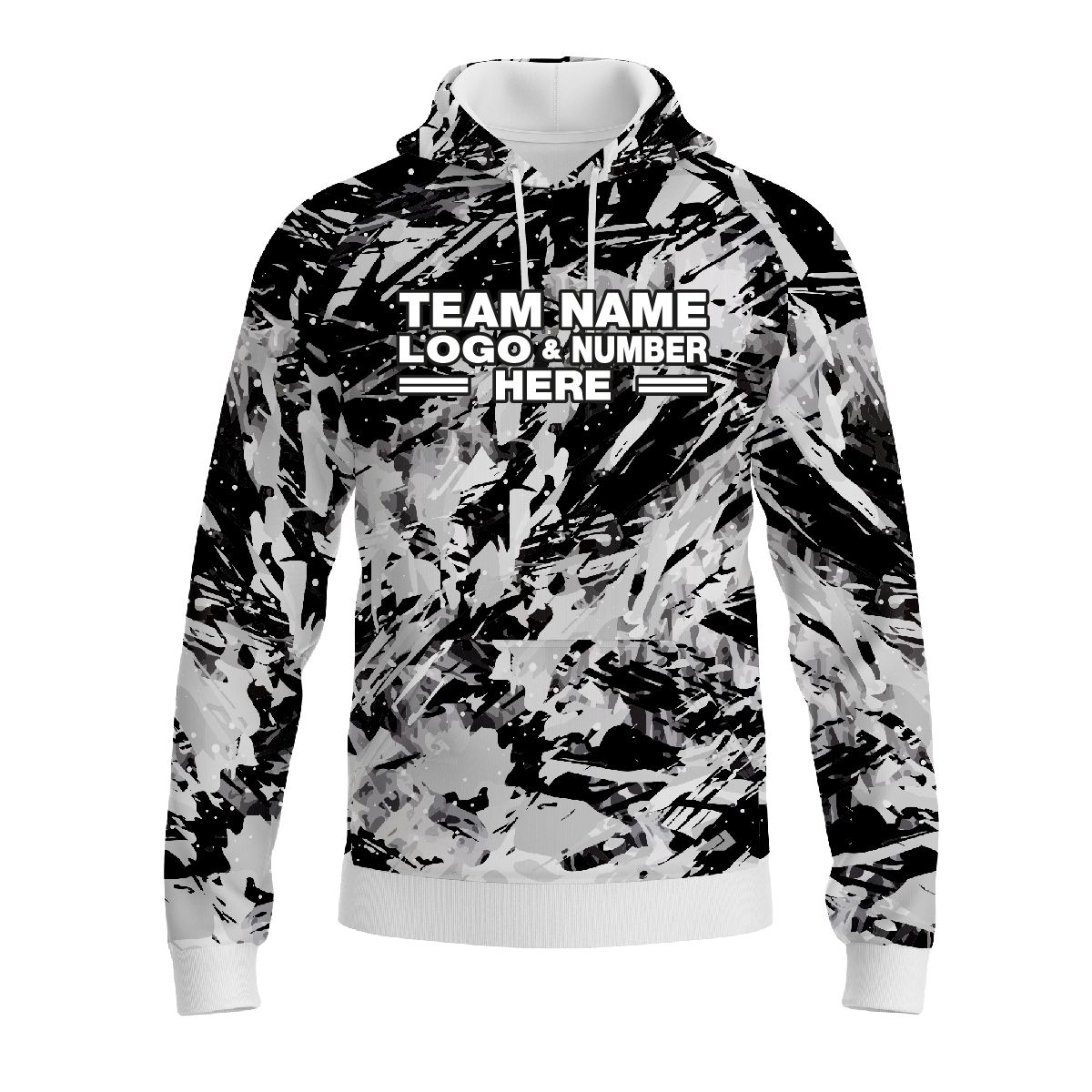 Custom Fully Sublimated Abstract Tie Dye Pattern White Black Performance Sports Pullover Hoodie 08505