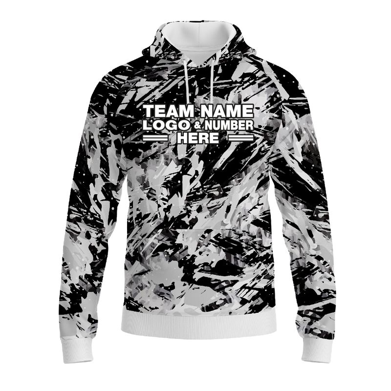 Custom Fully Sublimated Abstract Tie Dye Pattern White Black Performance Sports Pullover Hoodie 08505