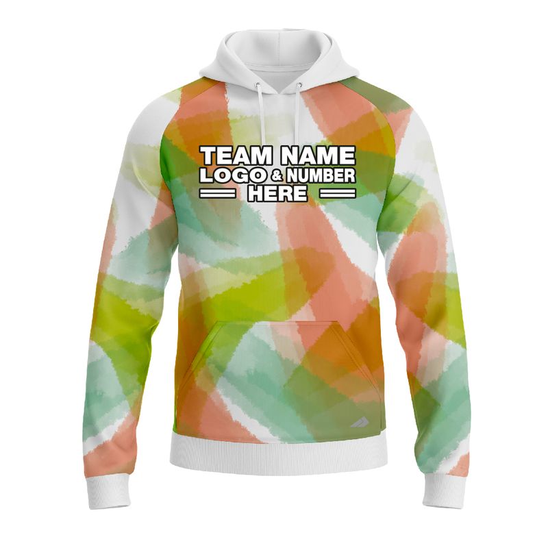 Custom Fully Sublimated Blurred Blobs Tie Dye Pattern Orange Green Performance Sports Pullover Hoodie 08509