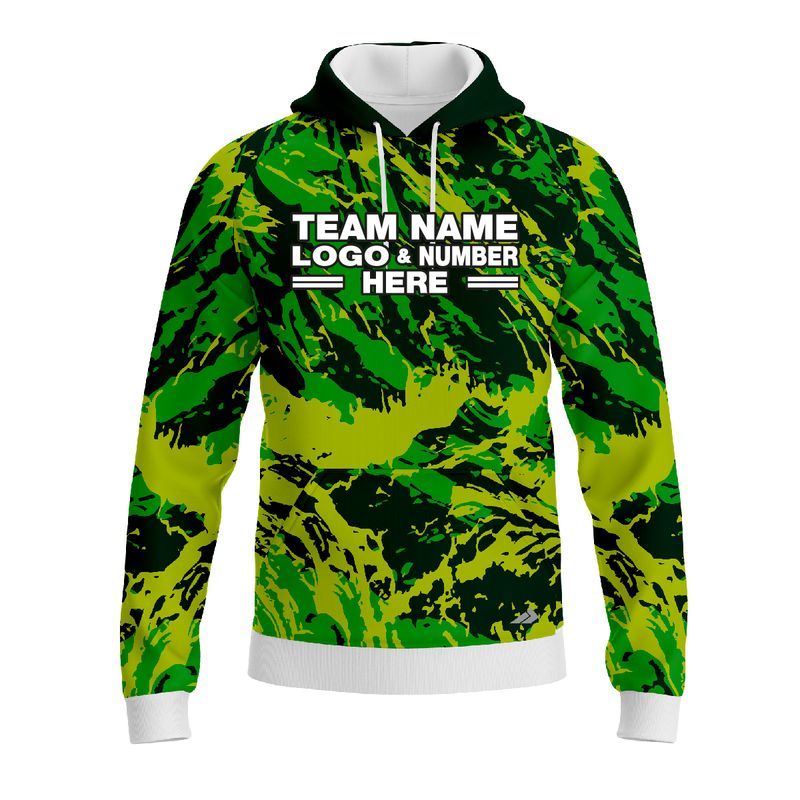 Custom Fully Sublimated Abstract Tie Dye Pattern Tricolor Green Performance Sports Pullover Hoodie 08515