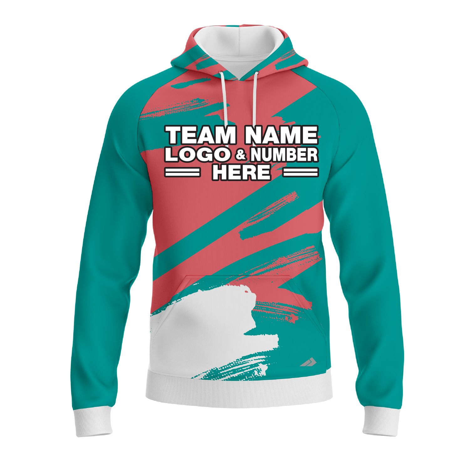 Custom Fully Sublimated Paint Brush Tie Dye Pattern Teal Pink Performance Sports Pullover Hoodie 08596