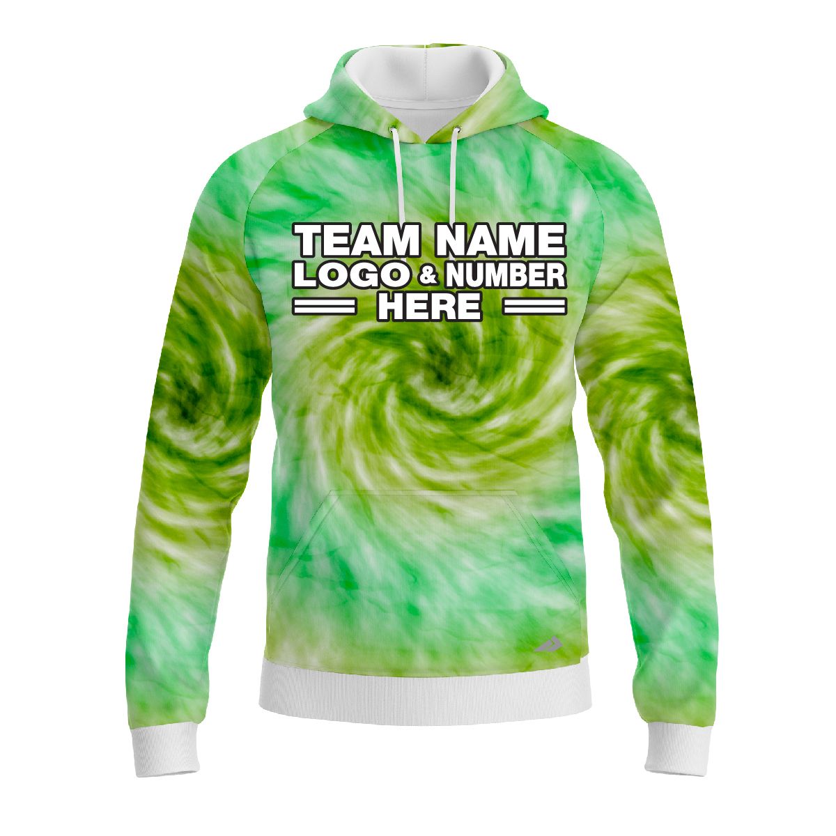 Custom Fully Sublimated Spiral Tie Dye Pattern Green Performance Sports Pullover Hoodie 08672