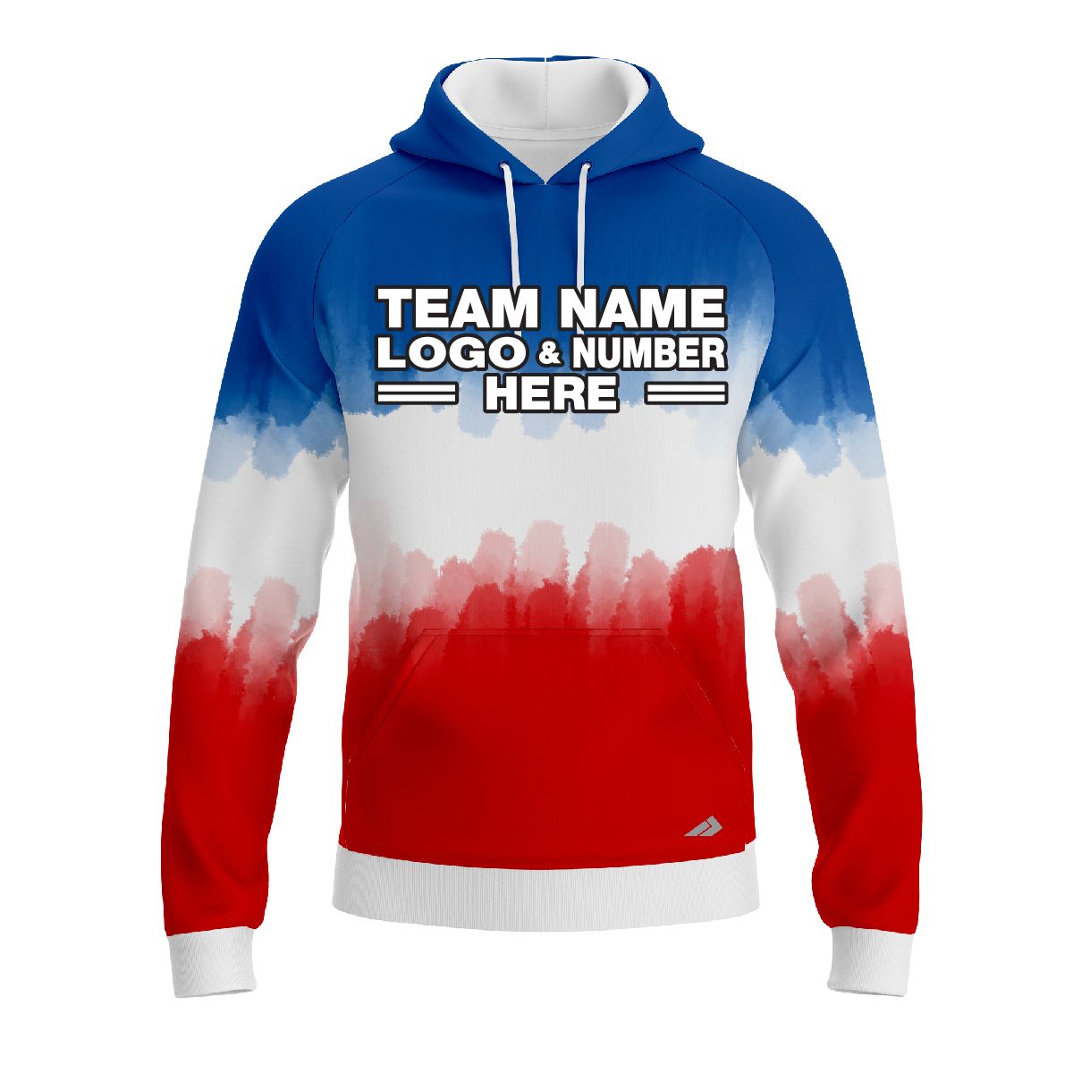Custom Fully Sublimated Vibrant Tie Dye Pattern Tricolor White Blue Red Performance Sports Pullover Hoodie 08680