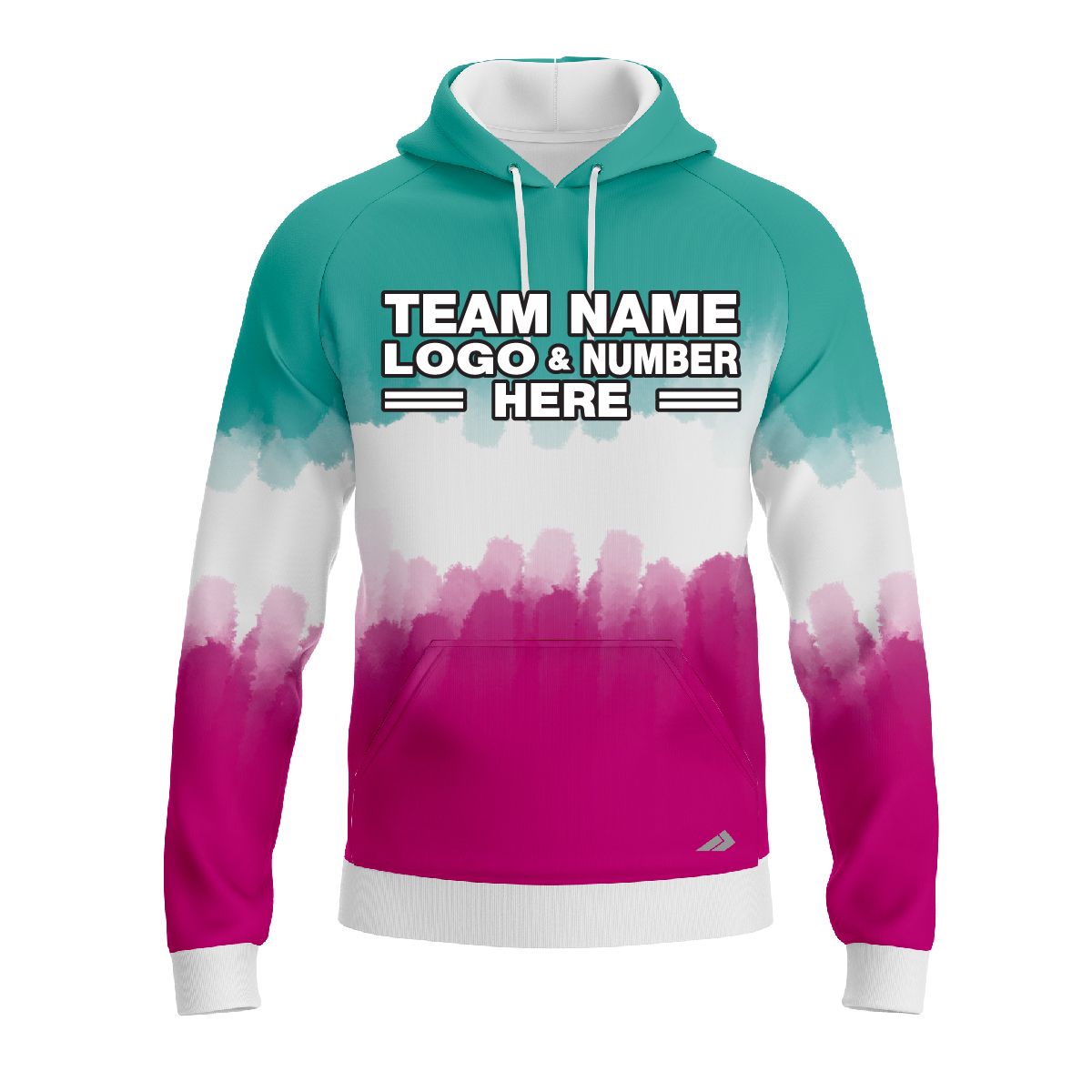 Custom Fully Sublimated Vibrant Tie Dye Pattern Tricolor White Teal Pink Performance Sports Pullover Hoodie 08678
