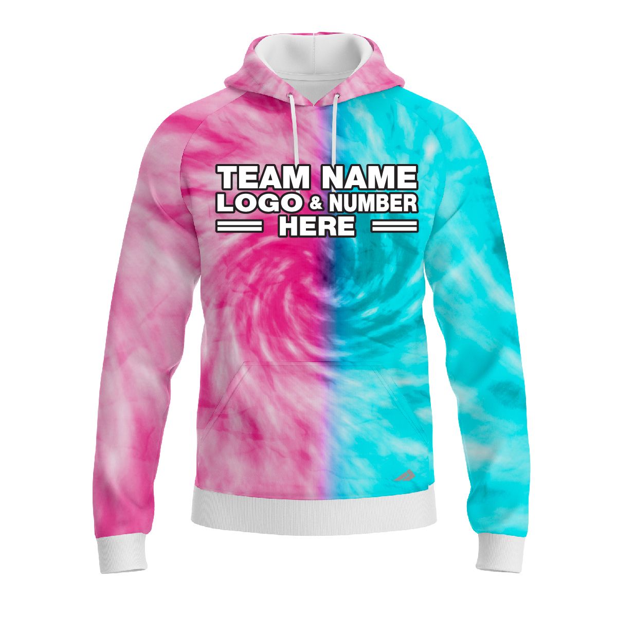 Custom Fully Sublimated Spiral Tie Dye Pattern Pink SkyBlue Performance Sports Pullover Hoodie 08668