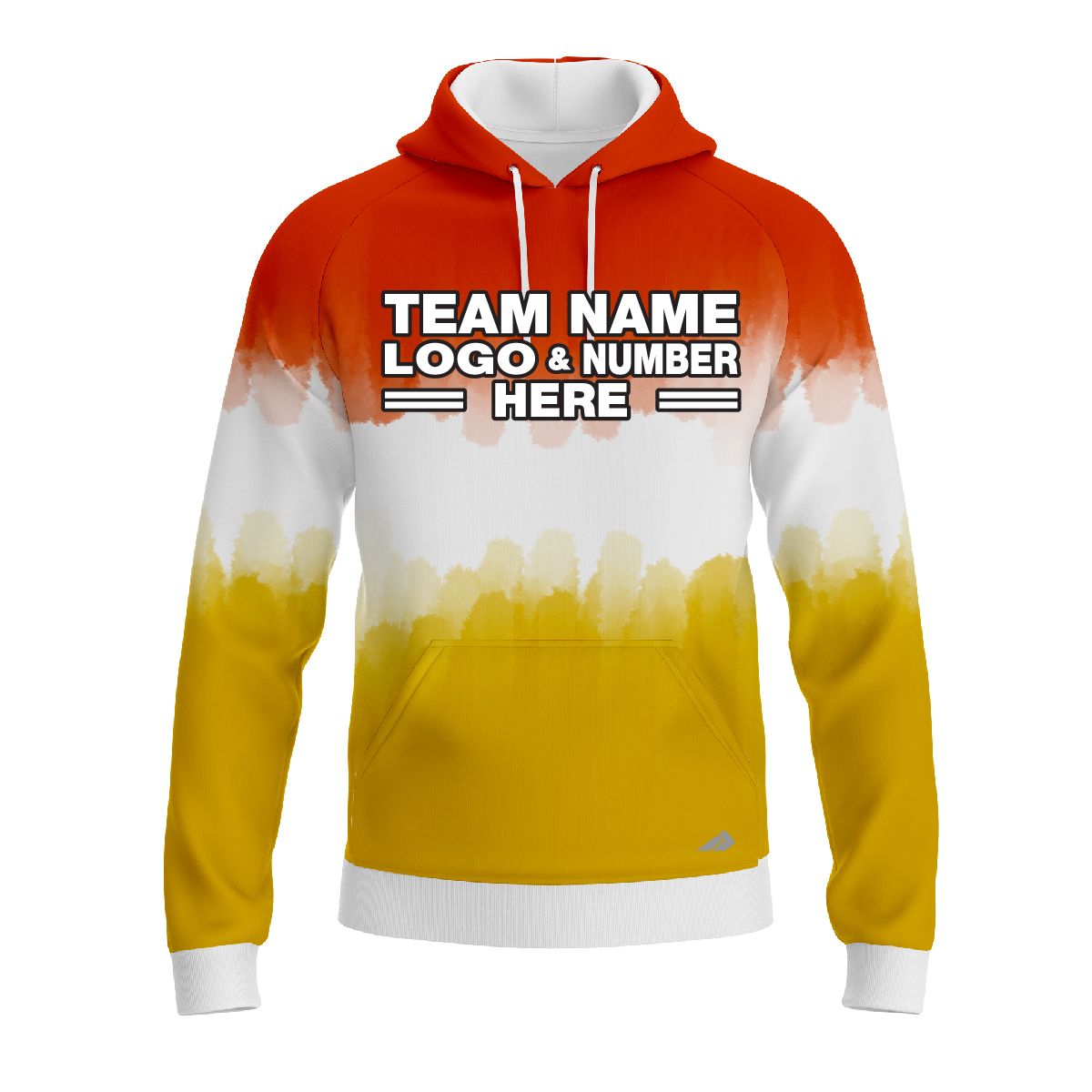 Custom Fully Sublimated Vibrant Tie Dye Pattern Tricolor White Orange Yellow Performance Sports Pullover Hoodie 08676