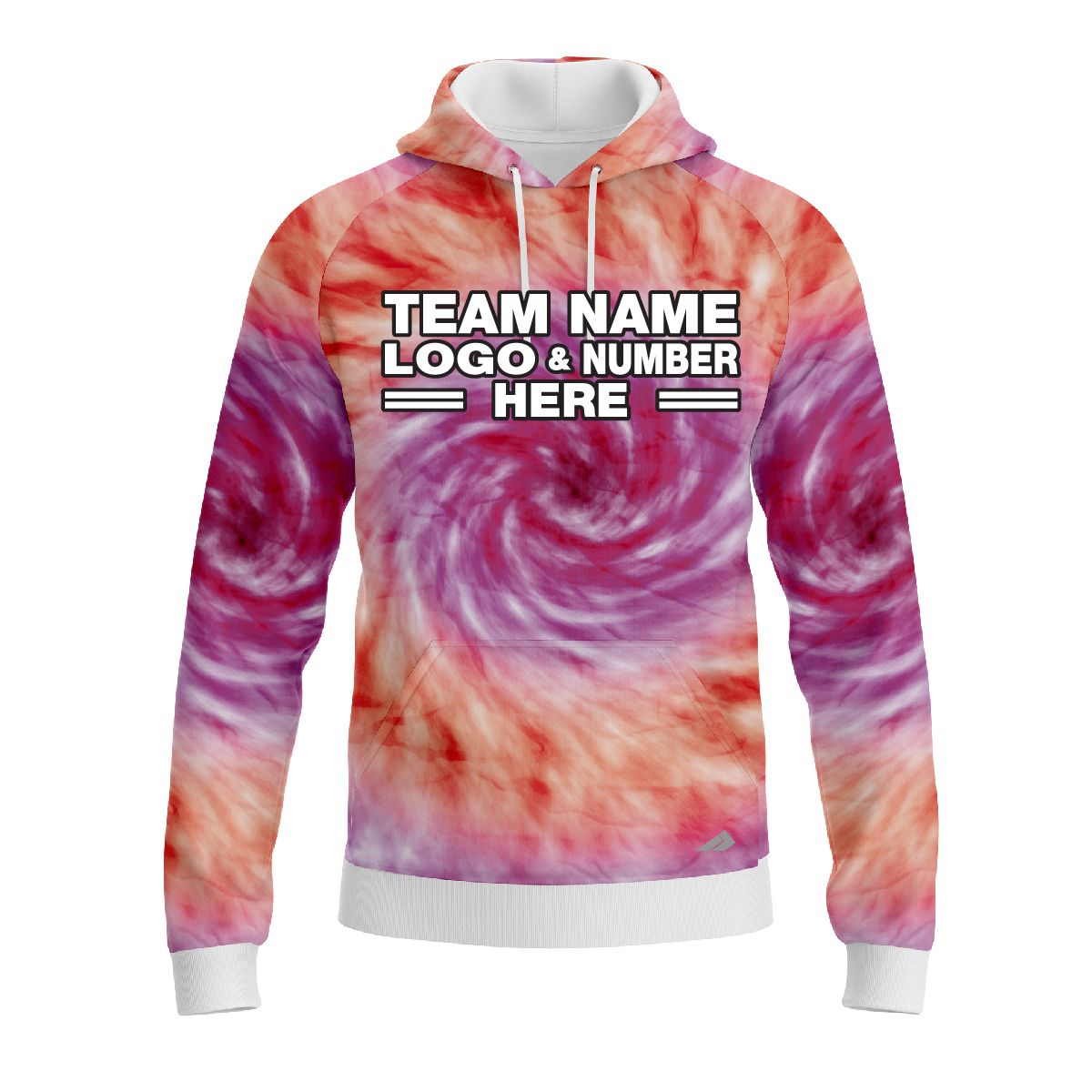 Custom Fully Sublimated Spiral Tie Dye Pattern Pink Orange Performance Sports Pullover Hoodie 08666
