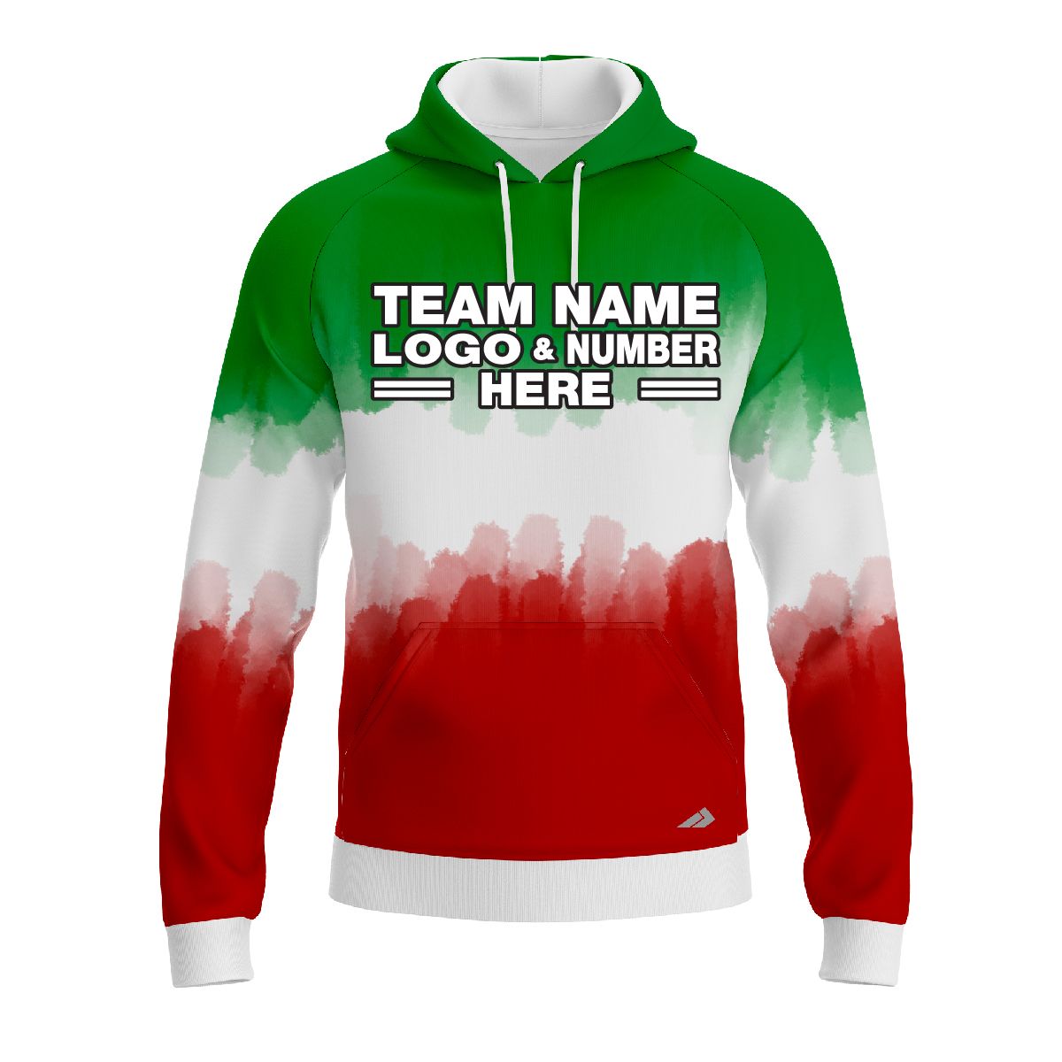 Custom Fully Sublimated Vibrant Tie Dye Pattern Tricolor White Green Red Performance Sports Pullover Hoodie 08684