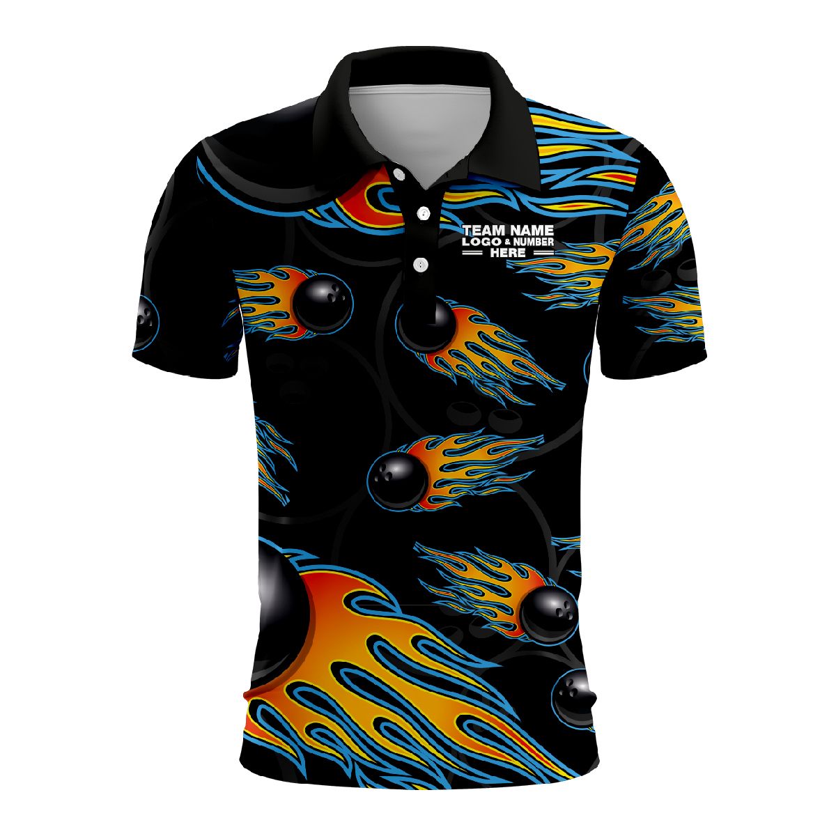 Custom Fully Sublimated Fireball Bowling  Pattern Performance Polo Shirt 08726