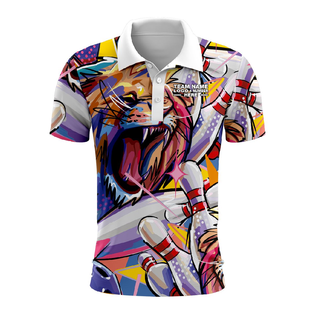 Custom Fully Sublimated Wild Lion Bowling  Pattern Performance Polo Shirt 08733