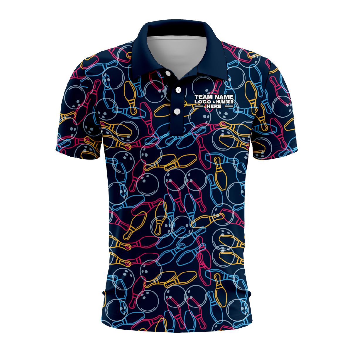 Custom Fully Sublimated Party Bowling Pattern Multicolor Performance Polo Shirt 08754