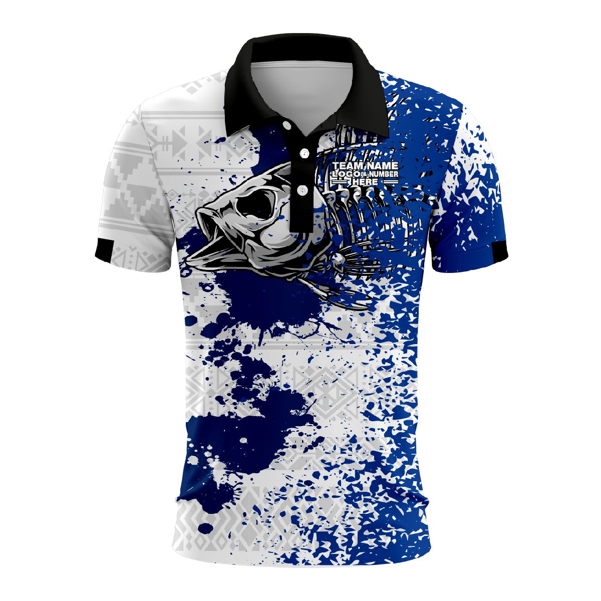Custom Fully Sublimated Blue Splash Pattern Performance Polo Shirt 08768