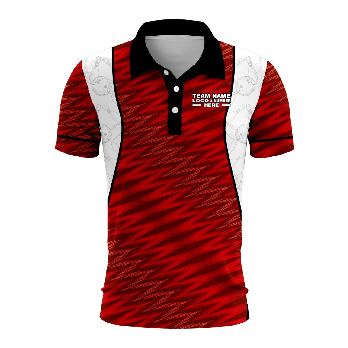 Custom Fully Sublimated Strike Bowling Pattern Red White Black Performance Polo Shirt 08761