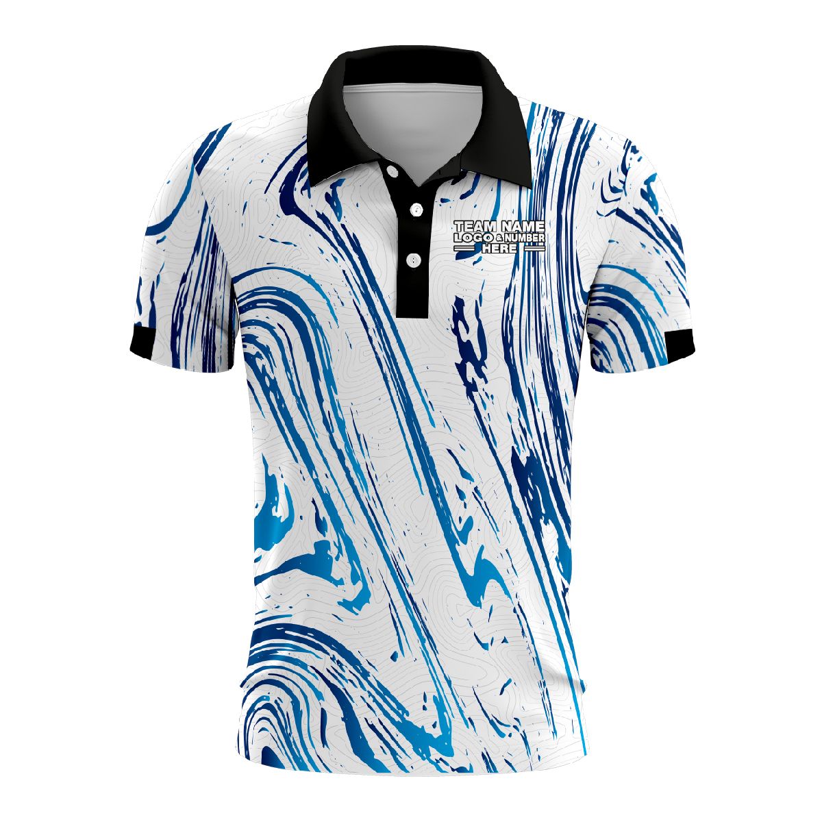 Custom Fully Sublimated Wave Fishing Pattern Blue Performance Polo Shirt 08775