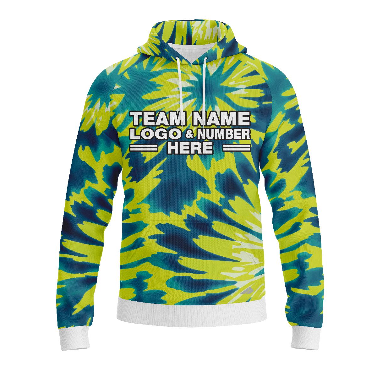 Custom Fully Sublimated Emerald Waves Tie Dye Pattern Green Blue Performance Sports Pullover Hoodie 08801