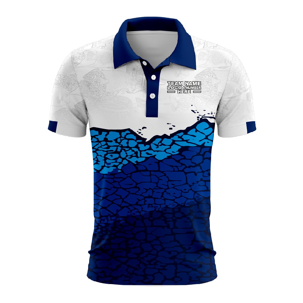 Custom Fully Sublimated Ocean Grid Pattern Blue White Performance Polo Shirt 08849