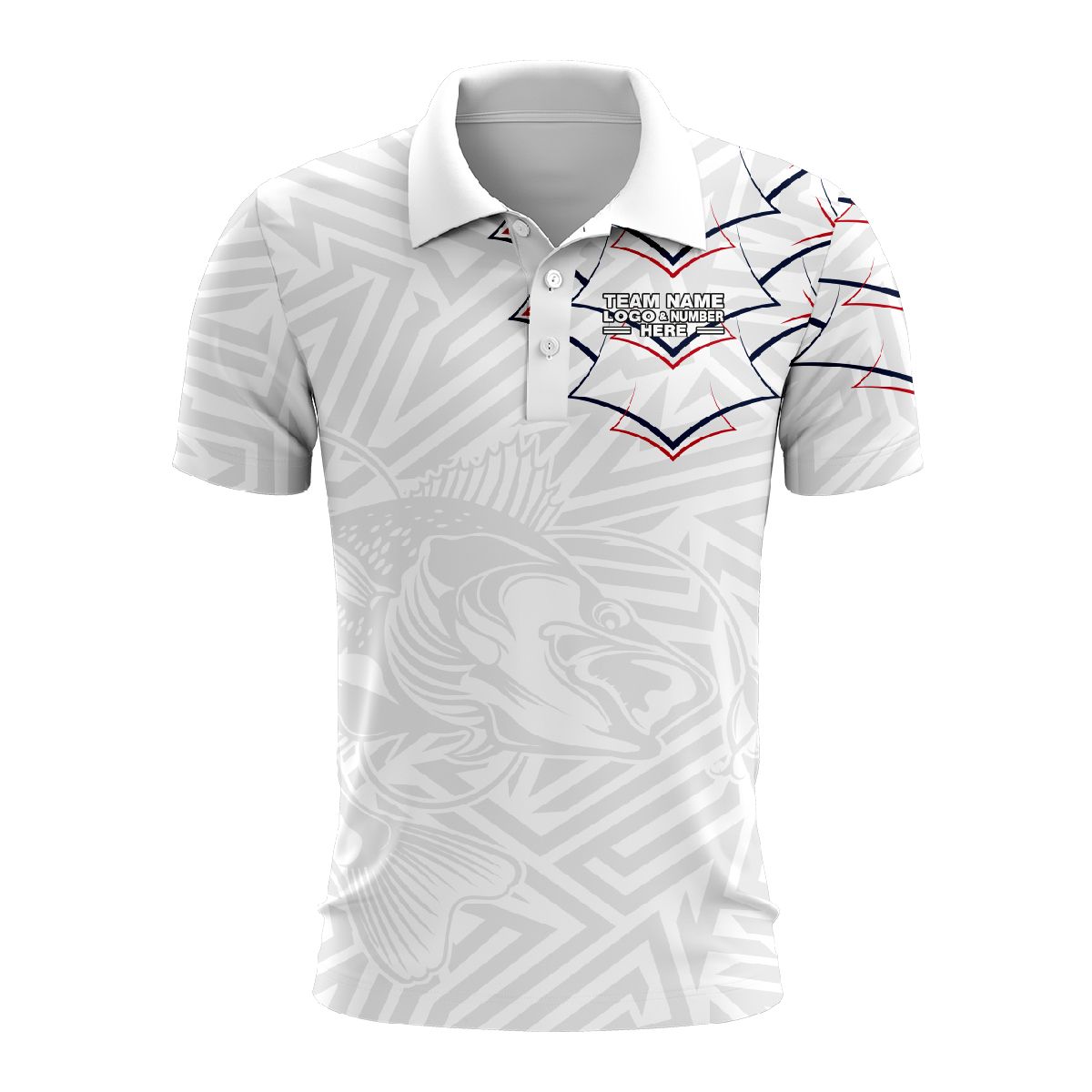 Custom Fully Sublimated Stylish Fishing Pattern Red White Blue Performance Polo Shirt 08865