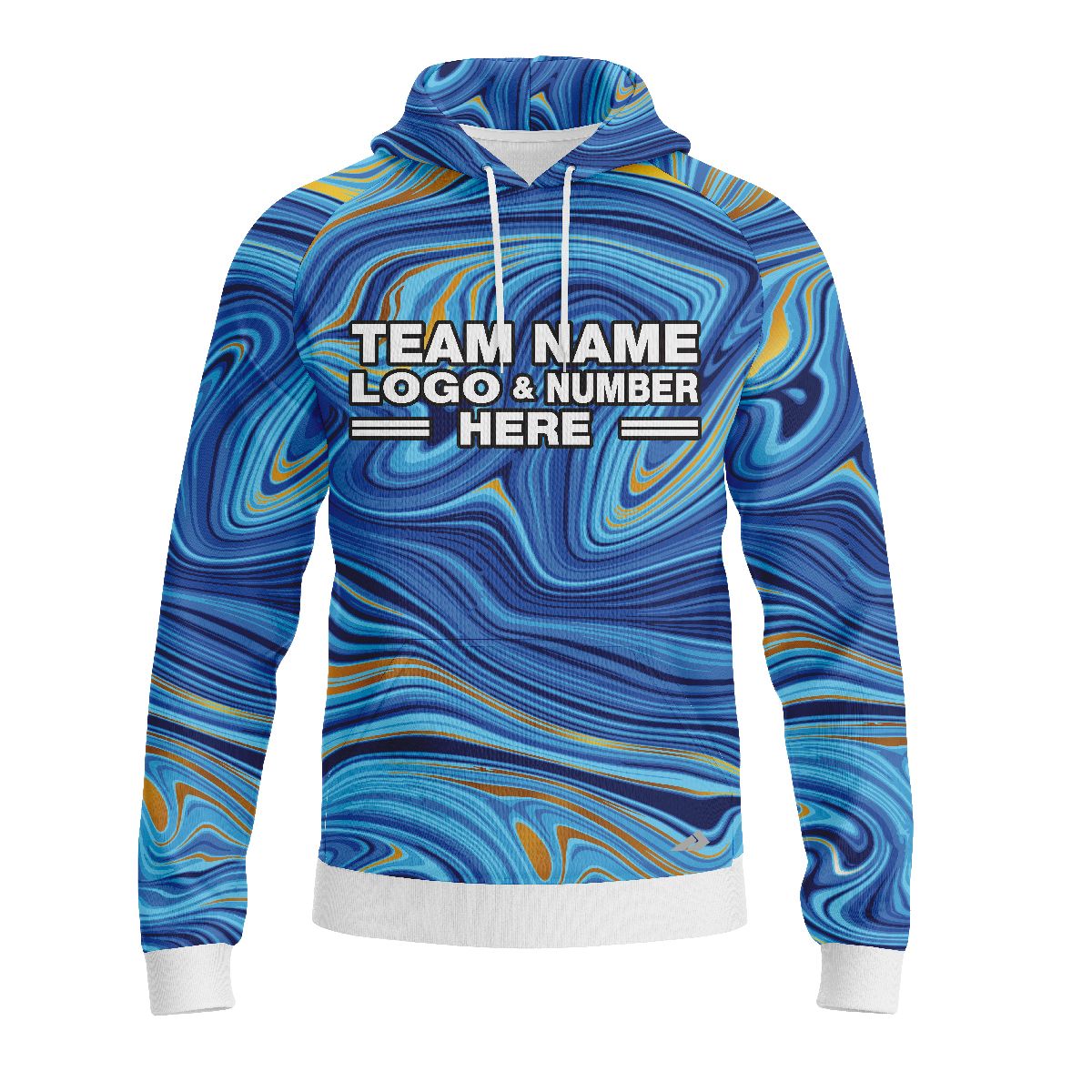 Custom Fully Sublimated Ocean Swirl Tie Dye Pattern Blues Performance Sports Pullover Hoodie 08974
