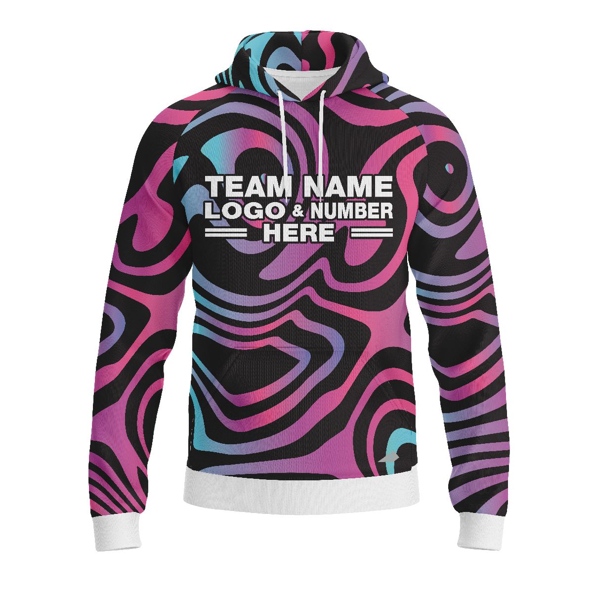 Custom Fully Sublimated Mesmerizing Waves Tie Dye Black Pink Blue Performance Sports Pullover Hoodie 08995