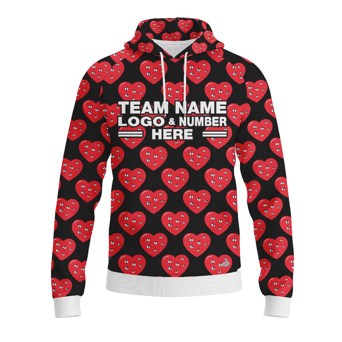 Custom Fully Sublimated Heartbeat Tie Dye Black Red Performance Sports Pullover Hoodie 09015