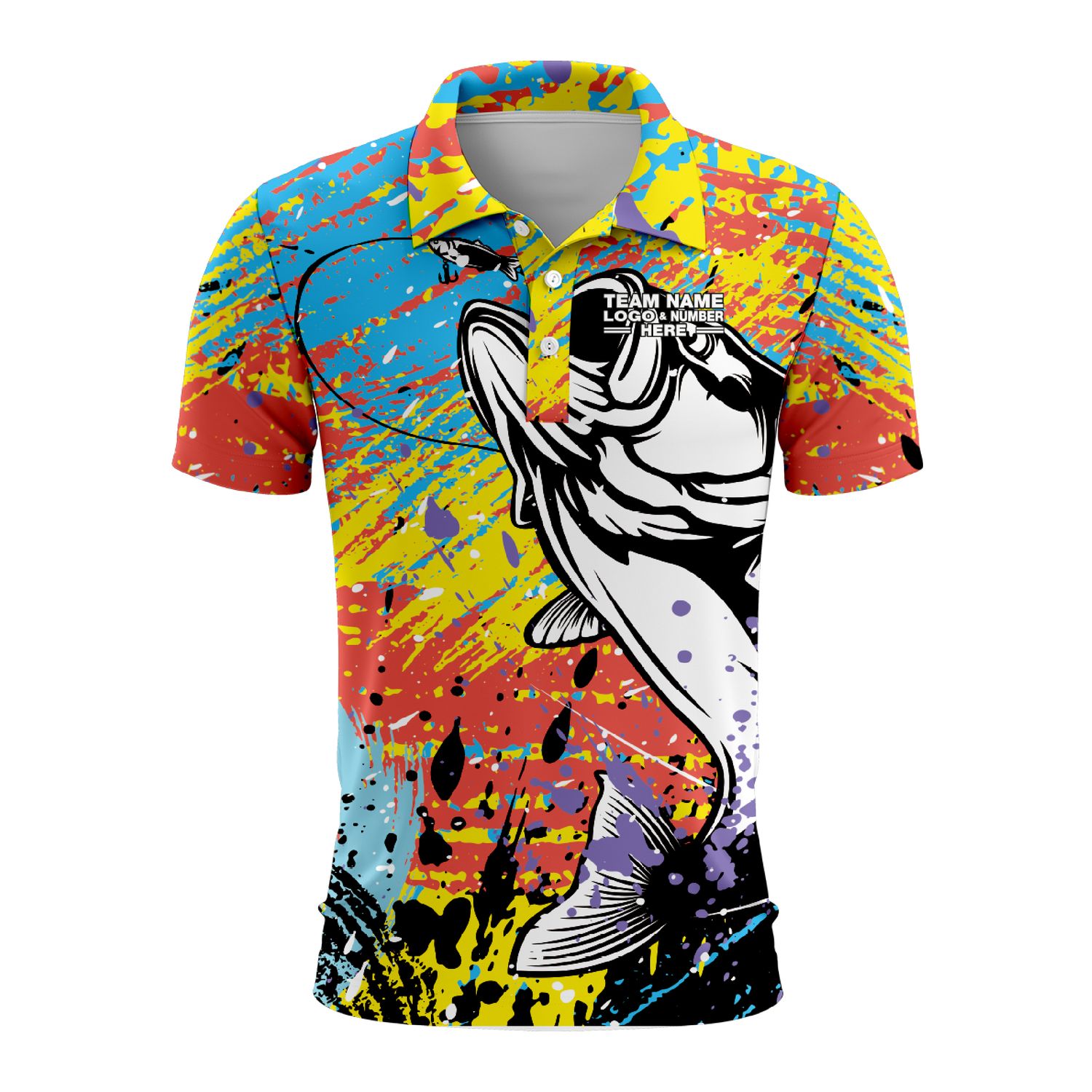 Custom Fully Sublimated Tie Dye Fishing Pattern Multicolor Performance Polo Shirt 09006