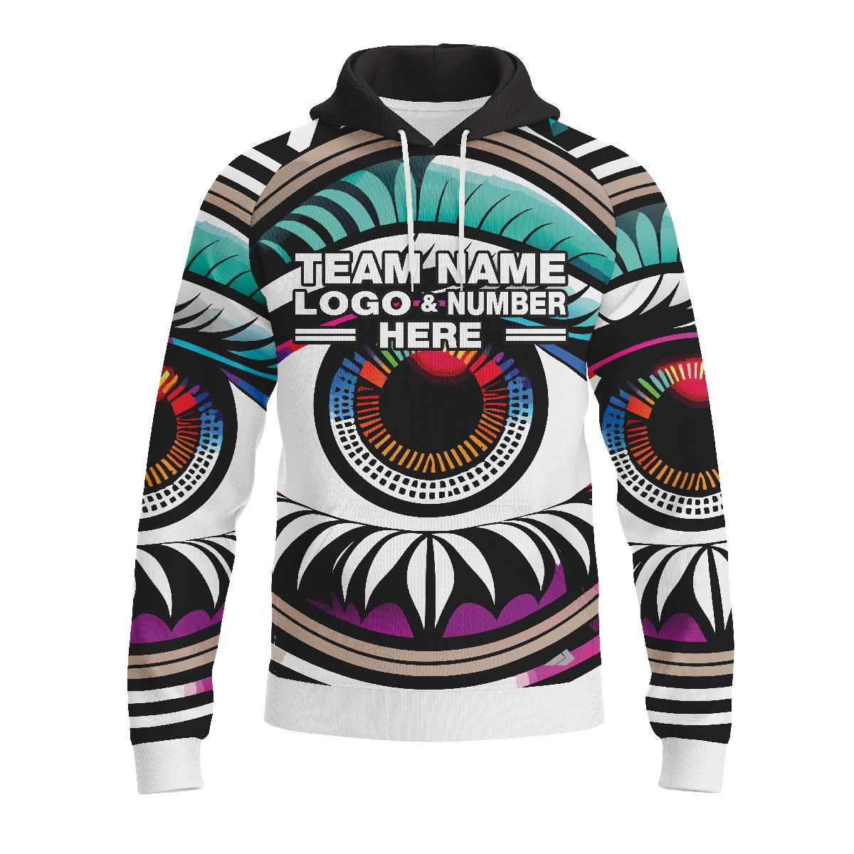 Custom Fully Sublimated Eye of the Storm Tie Dye Multicolor Performance Sports Pullover Hoodie 09028