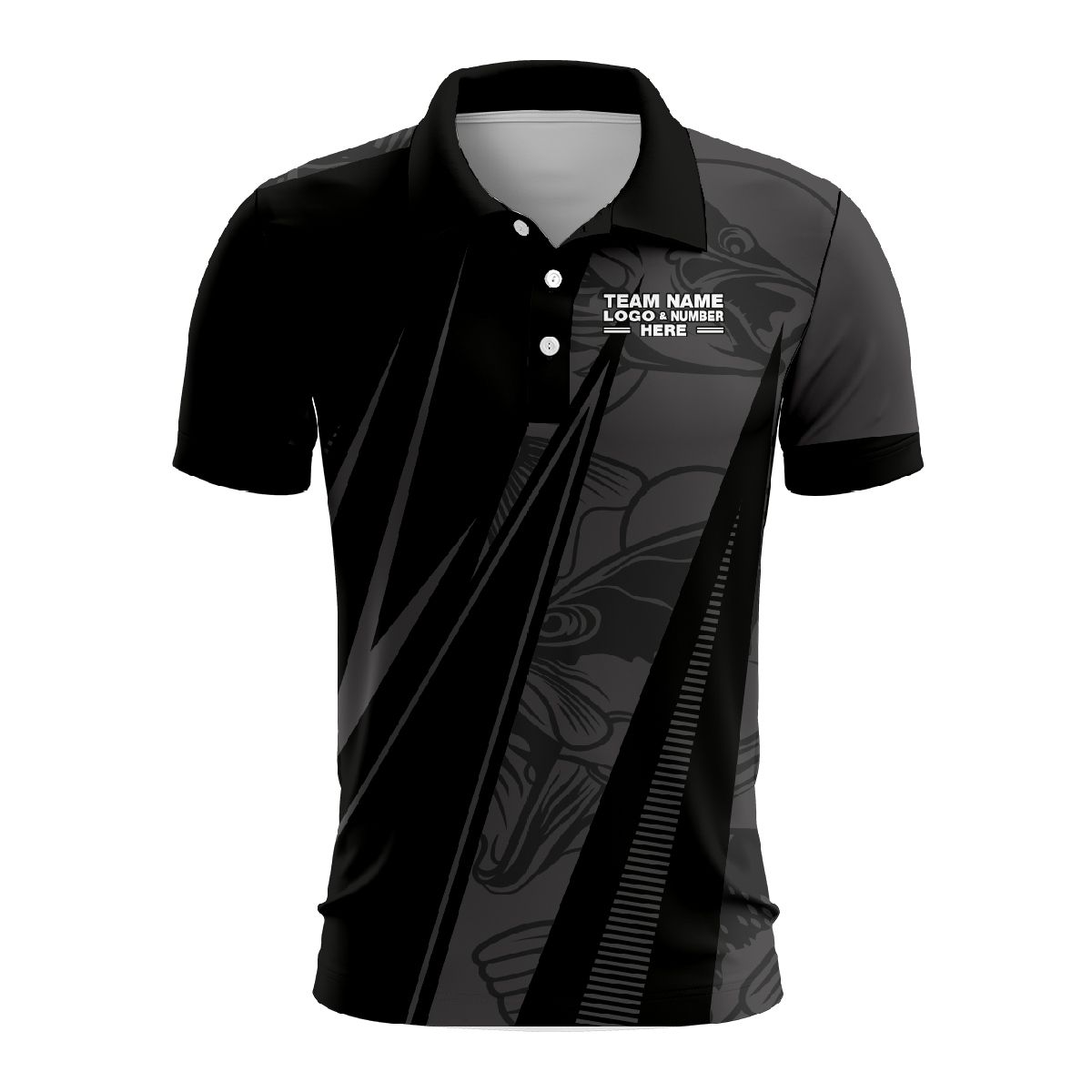 Custom Fully Sublimated Electric Fishing Pattern Dark Performance Polo Shirt 09037