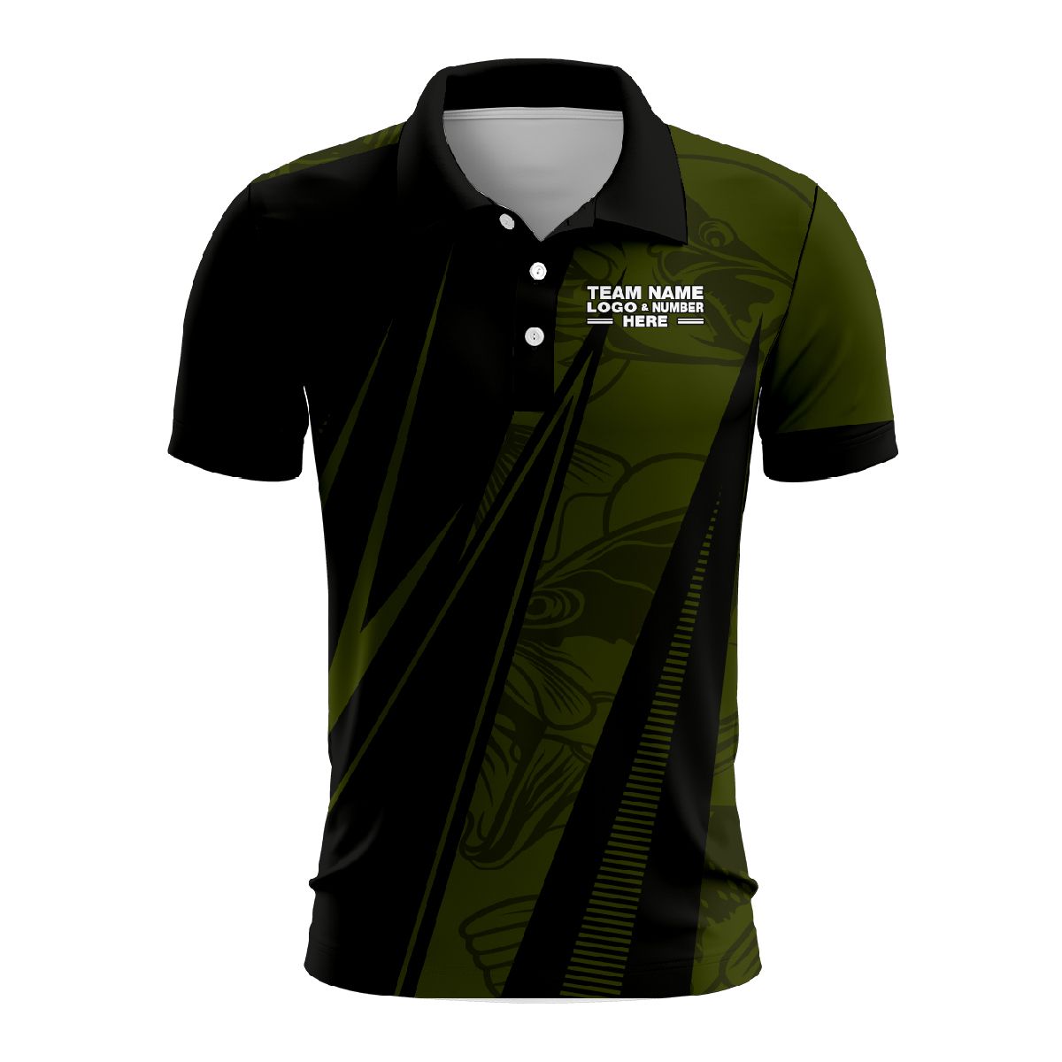 Custom Fully Sublimated Electric Fishing Pattern Dark Green Performance Polo Shirt 09055