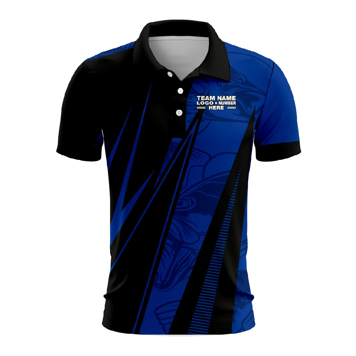 Custom Fully Sublimated Electric Fishing Pattern Blue Performance Polo Shirt 09069