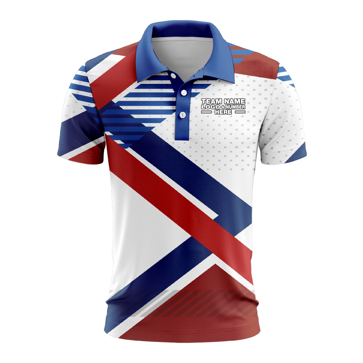 Custom Fully Sublimated Innovative Pattern White Red Blue Performance Polo Shirt 9188
