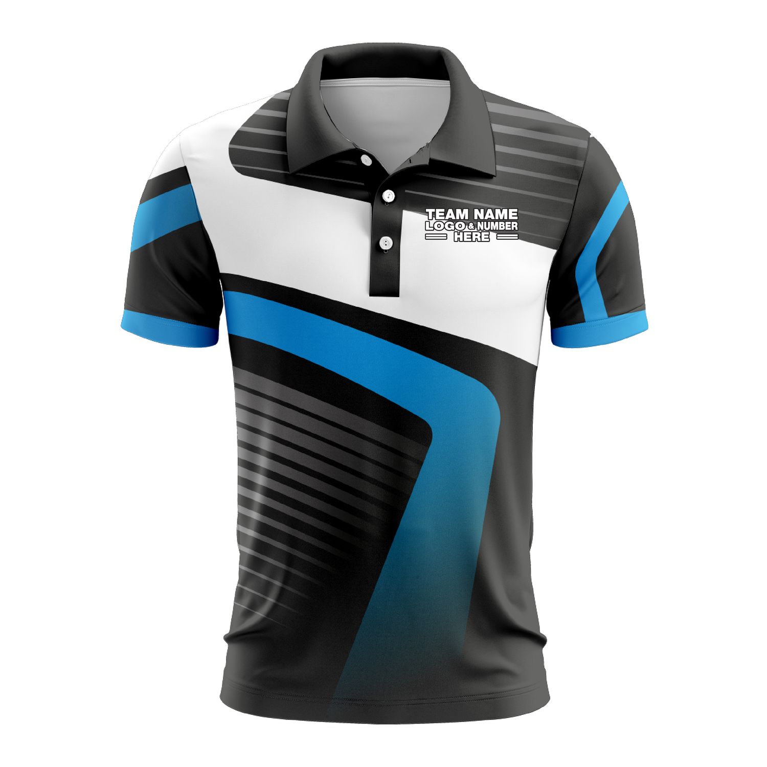 Custom Fully Sublimated ATV Modern Pattern Black White Blue Performance Polo Shirt 9202