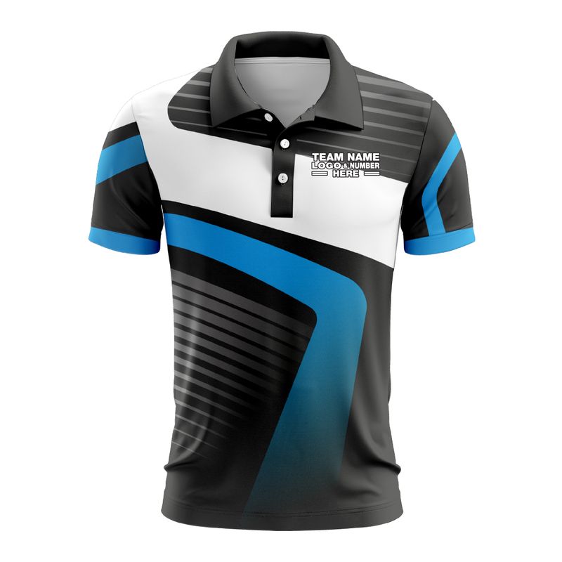 Custom Fully Sublimated ATV Modern Pattern Black White Blue Performance Polo Shirt 9202