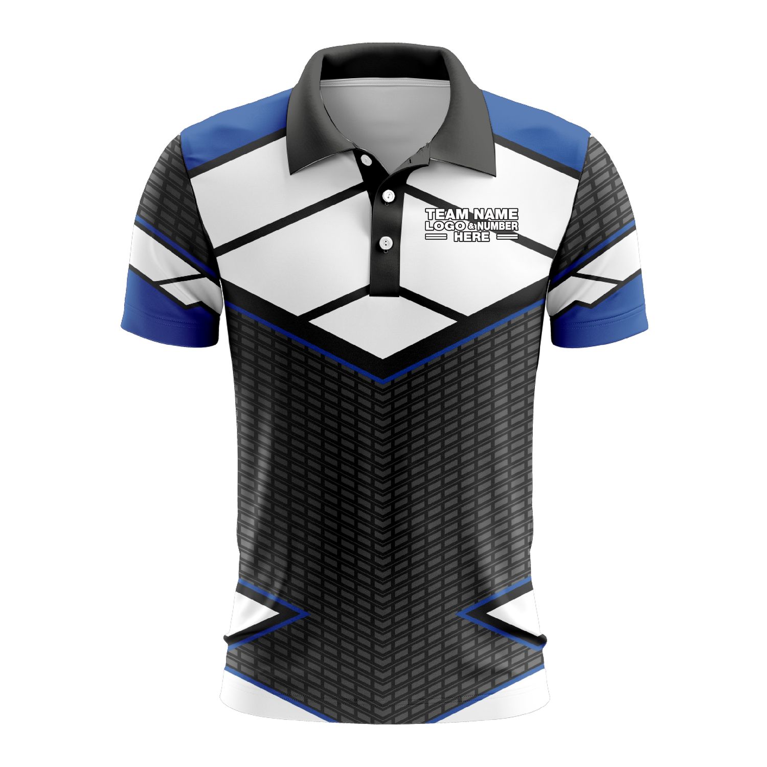 Custom Fully Sublimated BMX Modern Pattern Black White Blue Performance Polo Shirt 9216