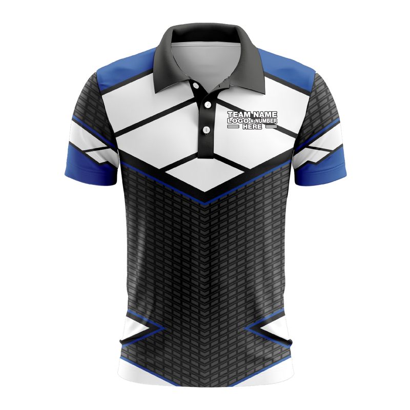 Custom Fully Sublimated BMX Modern Pattern Black White Blue Performance Polo Shirt 9216