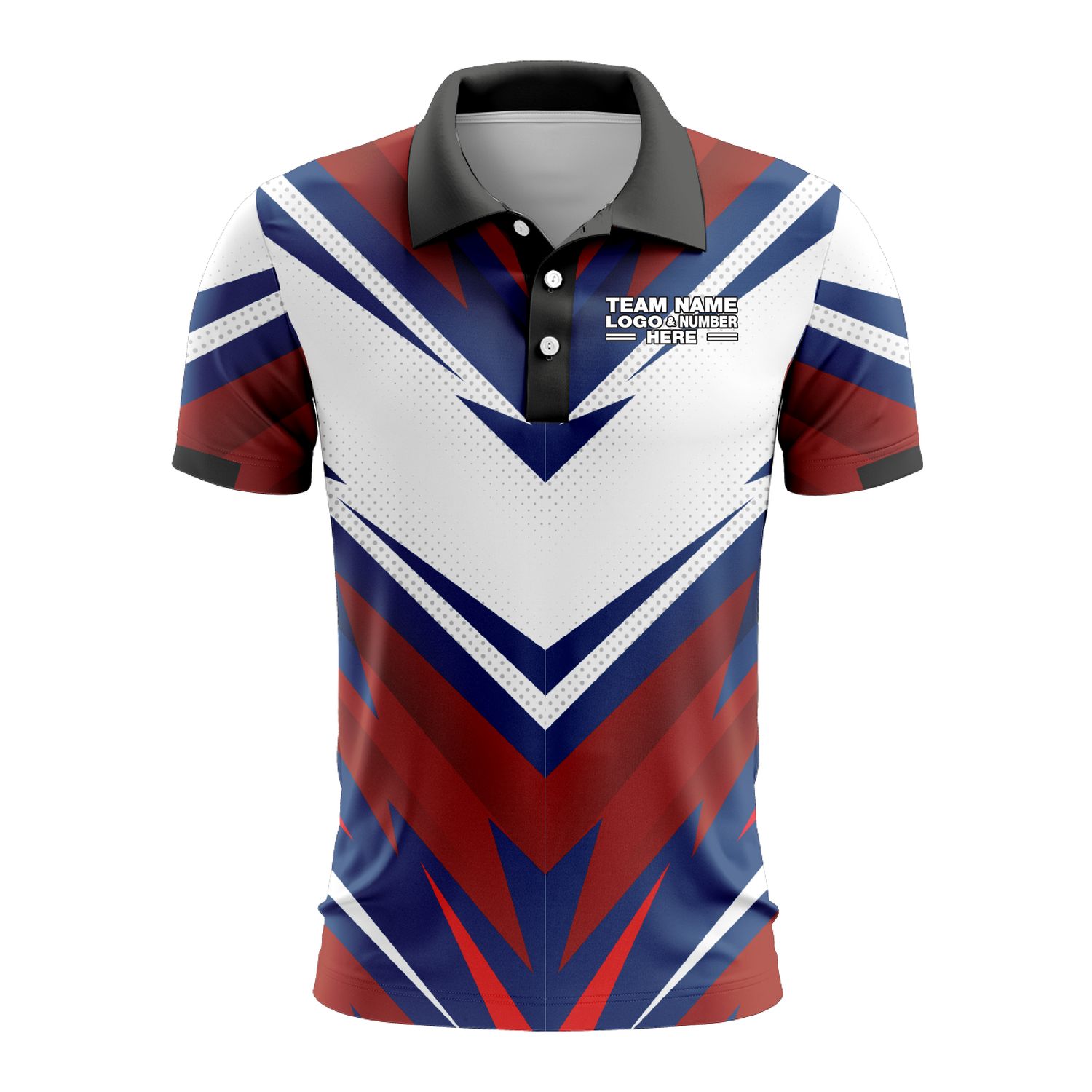 Custom Fully Sublimated BMX Extreme Pattern Black White Blue Red Performance Polo Shirt 9230