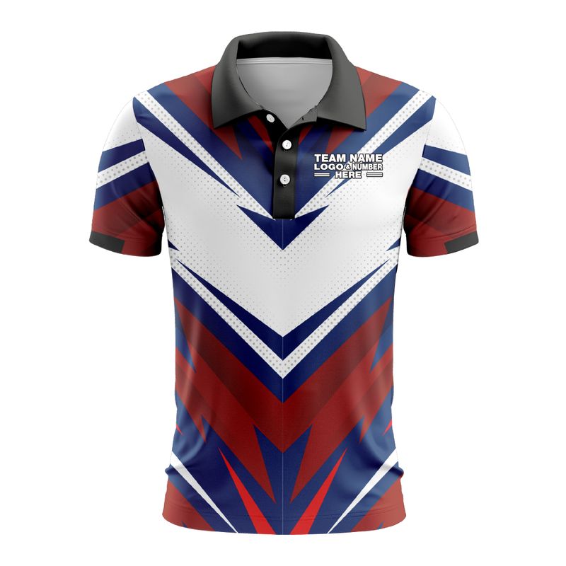 Custom Fully Sublimated BMX Extreme Pattern Black White Blue Red Performance Polo Shirt 9230