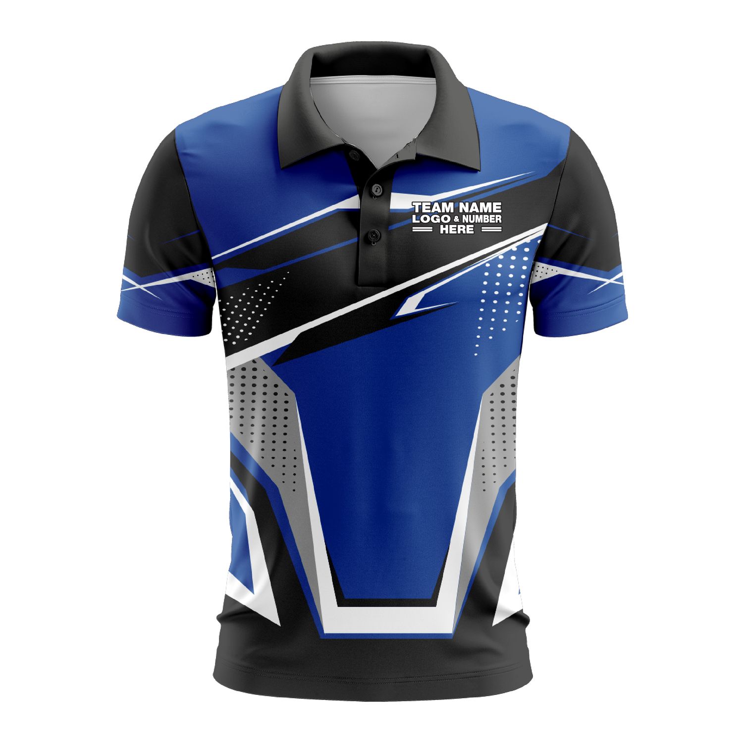 Custom Fully Sublimated BMX Freestyle Pattern Blue Black White Performance Polo Shirt 9293