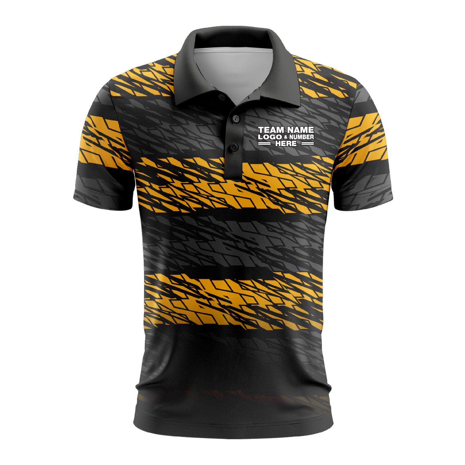 Custom Fully Sublimated BMX Abstract Pattern Black Yellow Performance Polo Shirt 9307