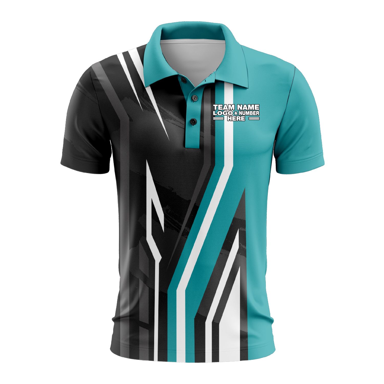 Custom Fully Sublimated Pallets Pattern Teal Black Performance Polo Shirt 9349