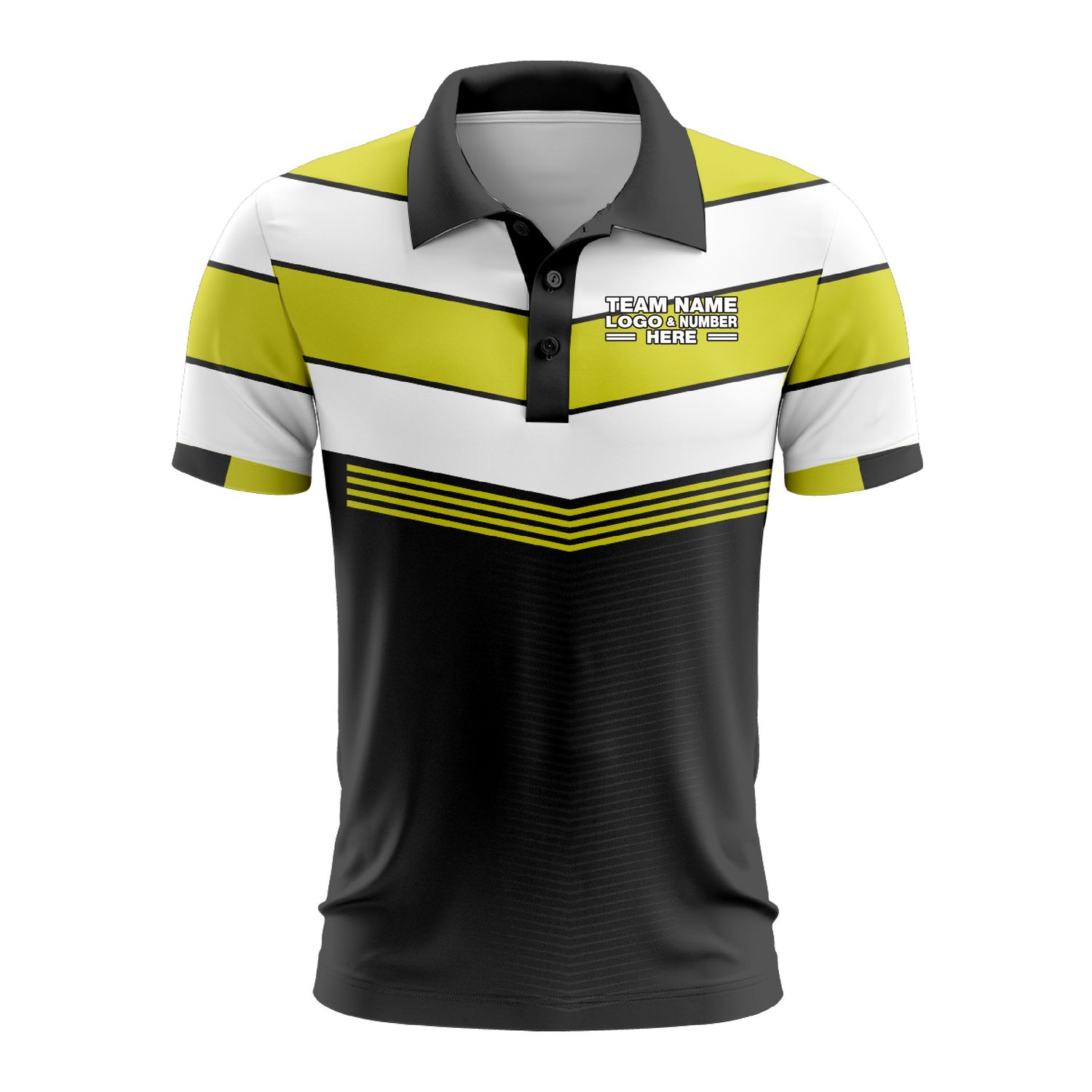 Custom Fully Sublimated Chest Stripes Pattern Black Green White Performance Polo Shirt 9384