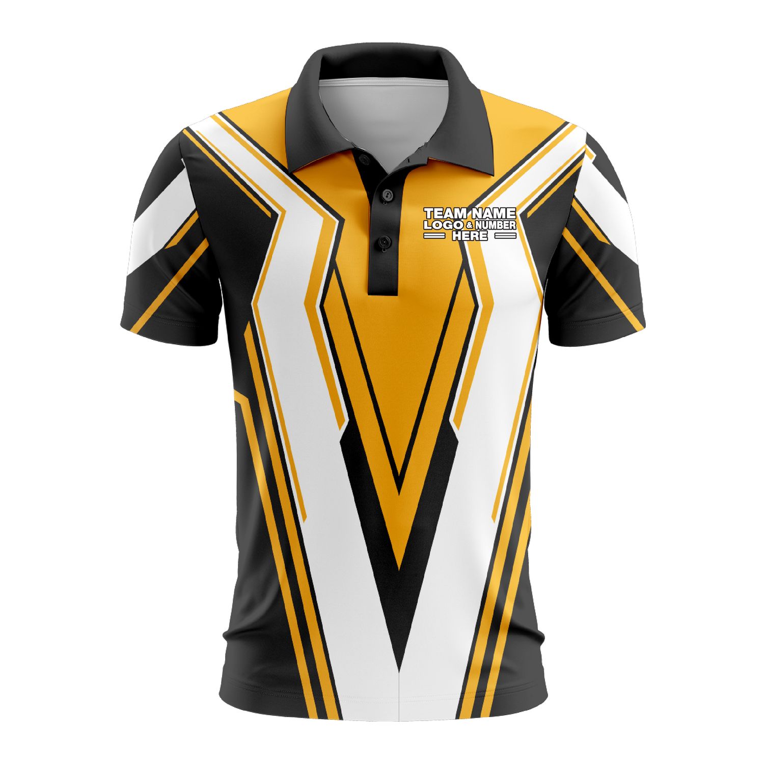 Custom Fully Sublimated BMX Extreme Pattern Black White Yellow Performance Polo Shirt 9391